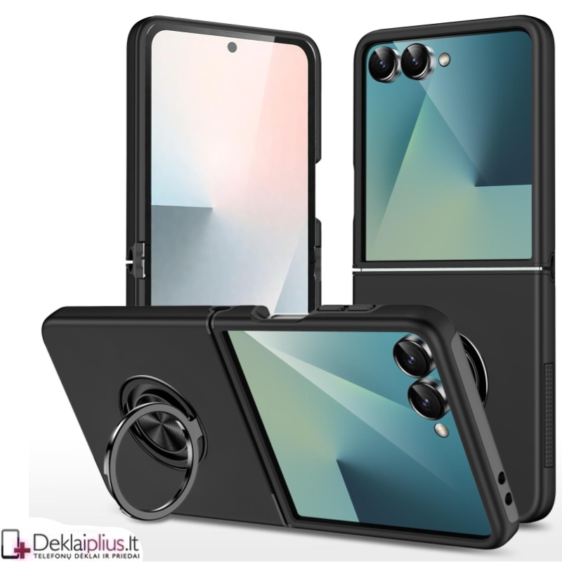 Plastikinis dėklas su žiedu - juodas (Samsung Galaxy Z Flip 7) Plastikinis dėklas su žiedu - juodas (Samsung Galaxy Z Flip 7)